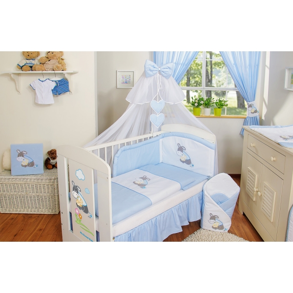 Babybettwäsche Set 5-tlg mit Mositonetz - Esel Luca blau
