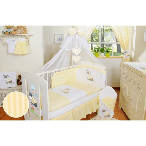 Babybettwäsche Set 5-tlg mit Mositonetz - Esel Luca gelb