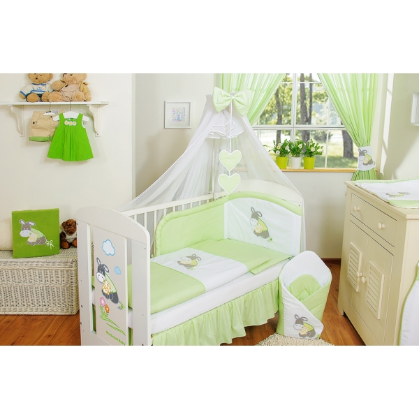 Babybettwäsche Set 5-tlg mit Mositonetz - Esel Luca grün