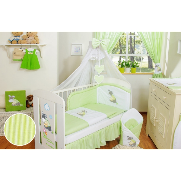 Babybettwäsche Set 5-tlg mit Mositonetz - Esel Luca grün