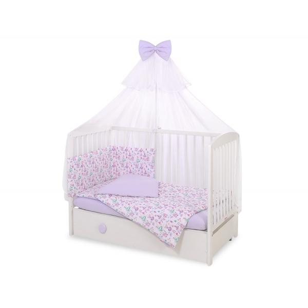 Babybettwäsche Set 5-tlg mit Moskitonetz - Ballerinen lila