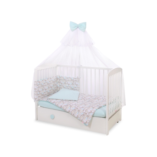 Babybettwäsche Set 5-tlg mit Moskitonetz - beige Blätter