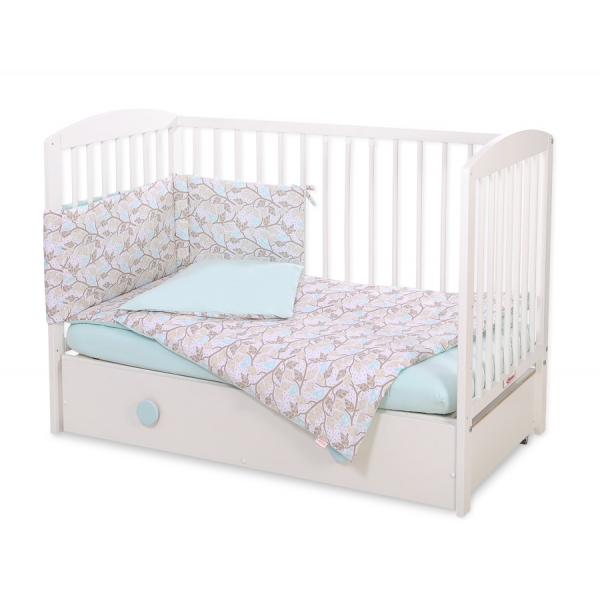 Babybettwäsche Set 5-tlg mit Moskitonetz - beige Blätter