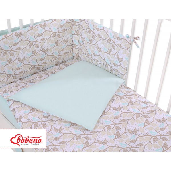 Babybettwäsche Set 5-tlg mit Moskitonetz - beige Blätter