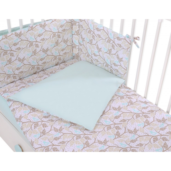 Babybettwäsche Set 5-tlg mit Moskitonetz - beige Blätter