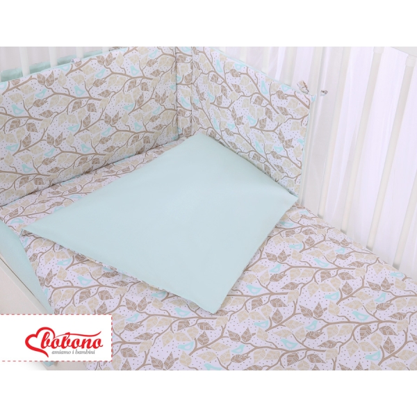 Babybettwäsche Set 5-tlg mit Moskitonetz - beige Blätter