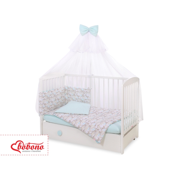 Babybettwäsche Set 5-tlg mit Moskitonetz - beige Blätter