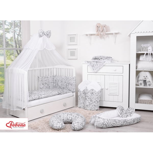 Babybettwäsche Set 5-tlg mit Moskitonetz -Bubbles grau