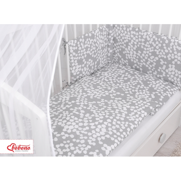 Babybettwäsche Set 5-tlg mit Moskitonetz -Bubbles grau
