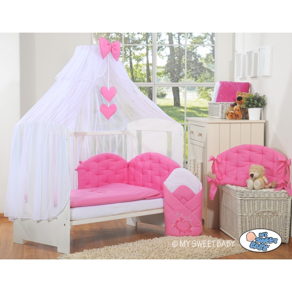 Babybettwäsche Set 5-tlg mit Moskitonetz - Chic dunkel rosa