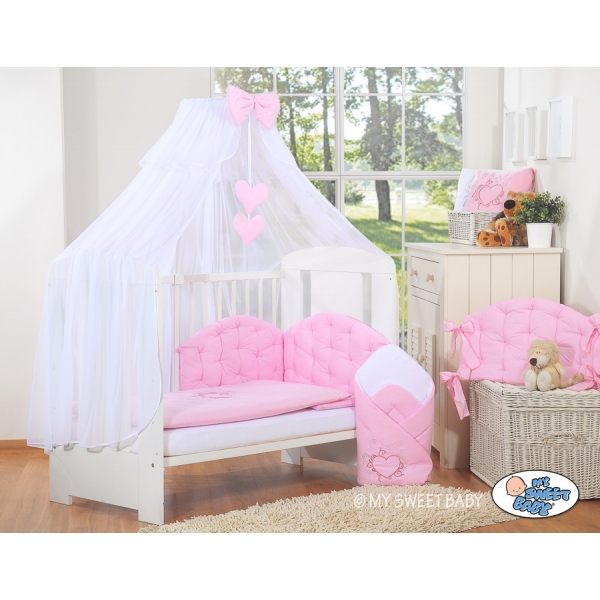 Babybettwäsche Set 5-tlg mit Moskitonetz - Chic hell rosa