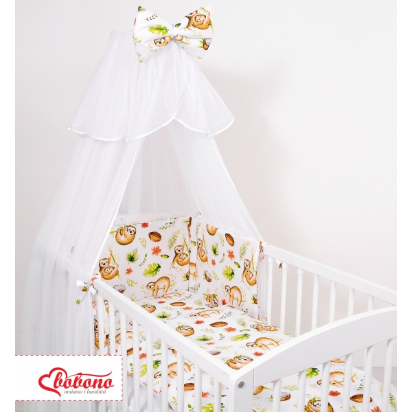 Babybettwäsche Set 5-tlg mit Moskitonetz - Faultiere beige