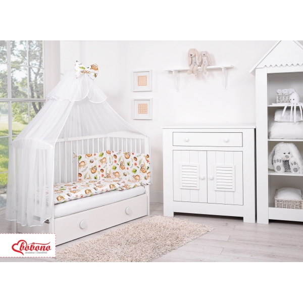 Babybettwäsche Set 5-tlg mit Moskitonetz - Faultiere beige