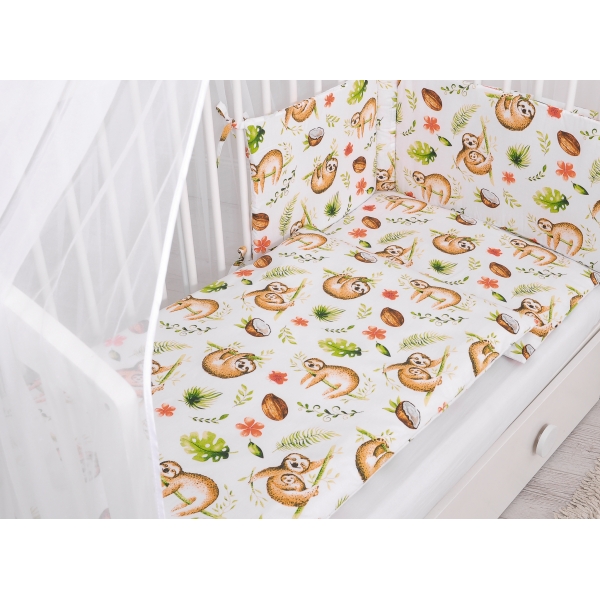 Babybettwäsche Set 5-tlg mit Moskitonetz - Faultiere beige