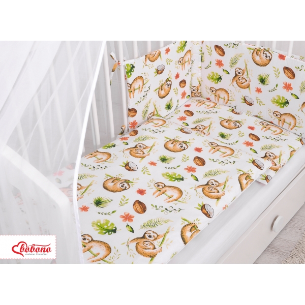Babybettwäsche Set 5-tlg mit Moskitonetz - Faultiere beige