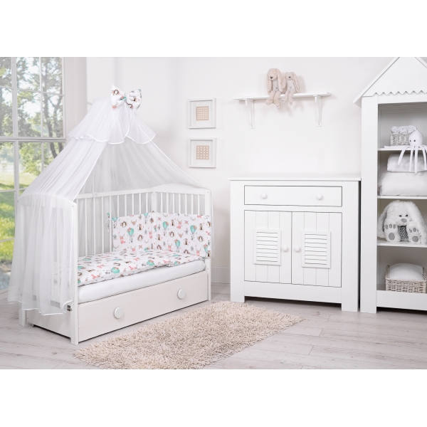 Babybettwäsche Set 5-tlg mit Moskitonetz - Füchse beige