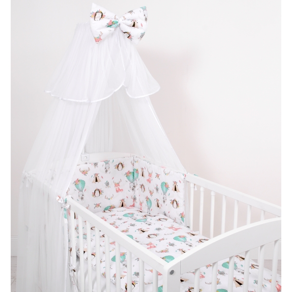 Babybettwäsche Set 5-tlg mit Moskitonetz - Füchse beige