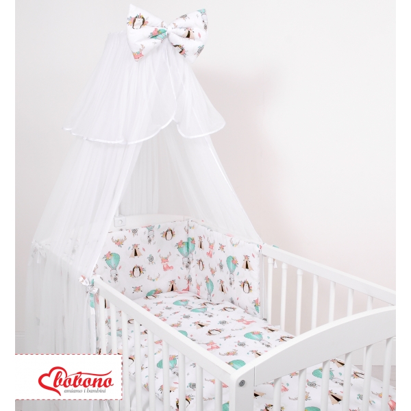 Babybettwäsche Set 5-tlg mit Moskitonetz - Füchse beige