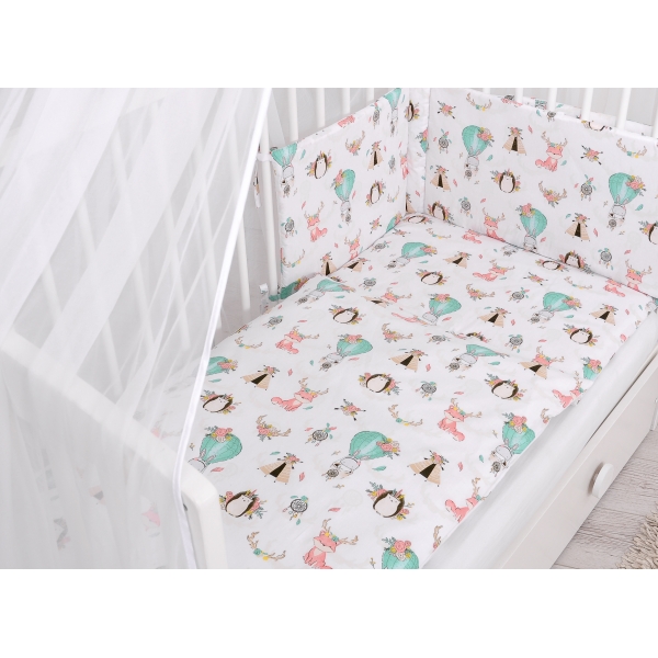 Babybettwäsche Set 5-tlg mit Moskitonetz - Füchse beige