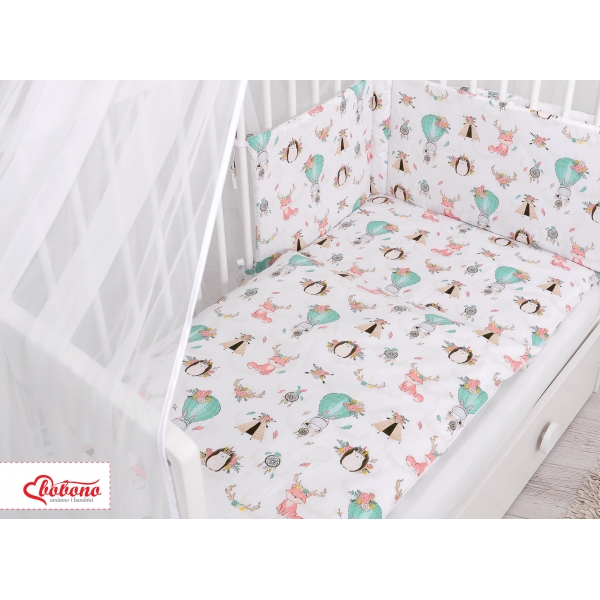 Babybettwäsche Set 5-tlg mit Moskitonetz - Füchse beige