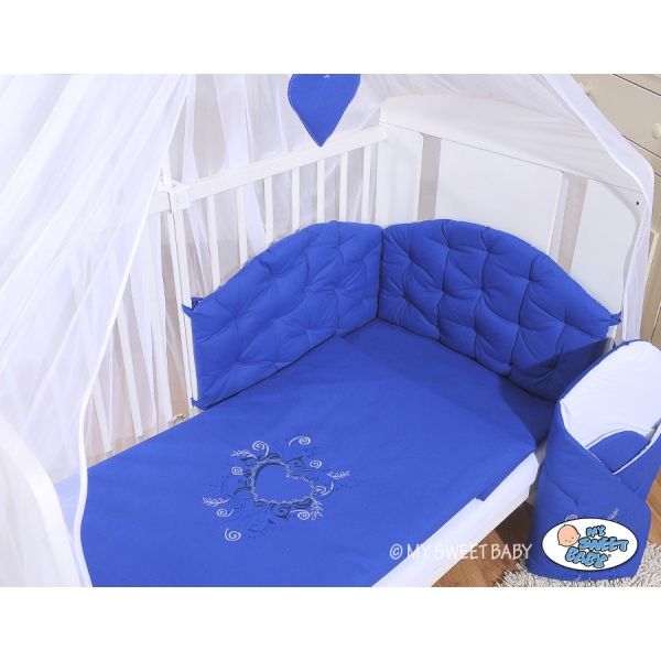 Babybettwäsche Set 5-tlg mit Moskitonetz für Babybett - Chic dunkelblau