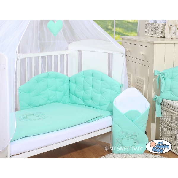 Babybettwäsche Set 5-tlg mit Moskitonetz für Babybett - Chic minze