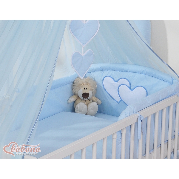 Babybettwäsche-Set Blau 5-tlg mit Moskitonetz - Hängende Herzen