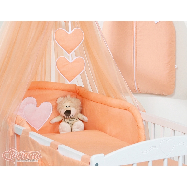 Babybettwäsche-Set 5-tlg mit Moskitonetz - Hängende Herzen pfirsich