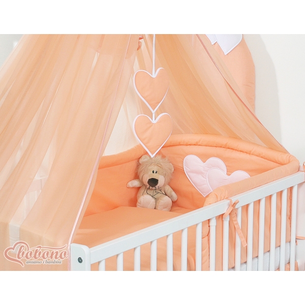Babybettwäsche-Set 5-tlg mit Moskitonetz - Hängende Herzen pfirsich