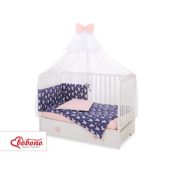 Babybettwäsche Set 5-tlg mit Moskitonetz - Hasen dunkelblau