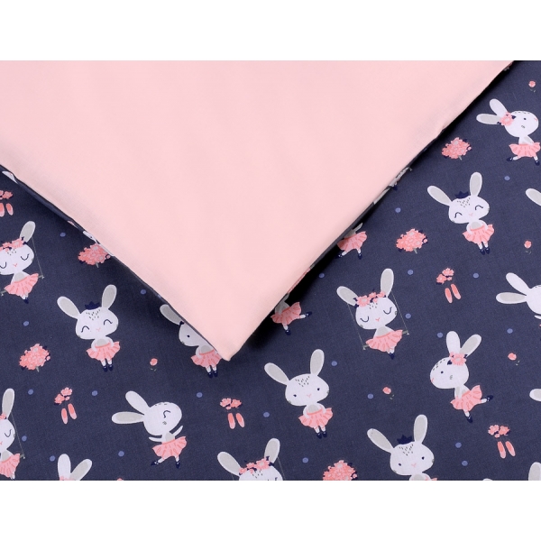 Babybettwäsche Set 5-tlg mit Moskitonetz - Hasen dunkelblau