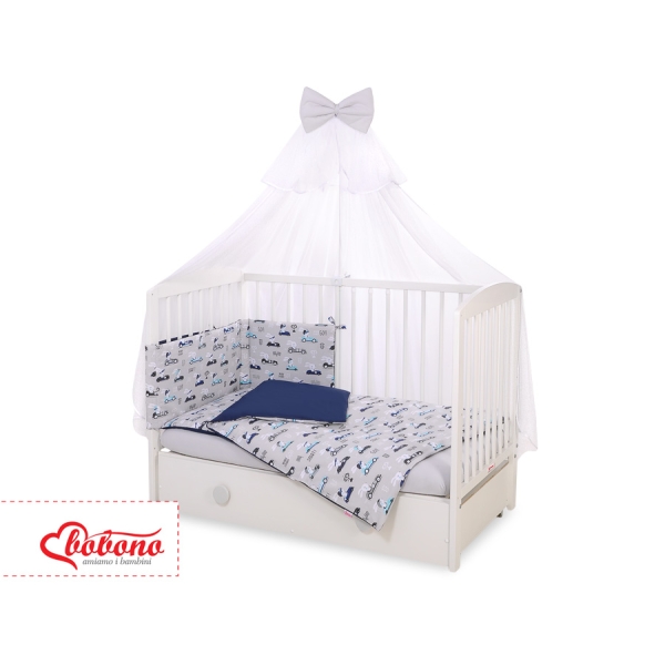 Babybettwäsche Set 5-tlg mit Moskitonetz - Hasen grau