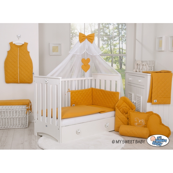 Babybettwäsche Set 5-tlg mit Moskitonetz- honiggelb