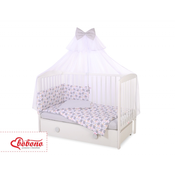Babybettwäsche Set 5-tlg mit Moskitonetz - Igel grau