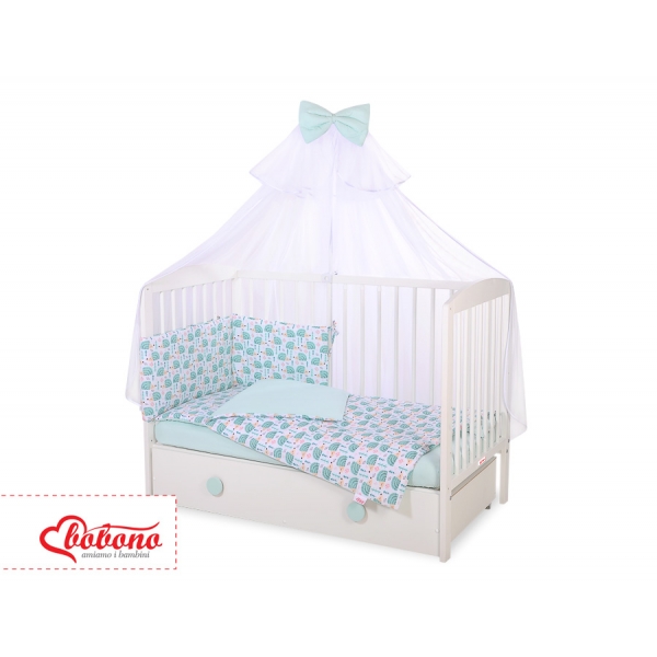 Babybettwäsche Set 5-tlg mit Moskitonetz - Igel mint