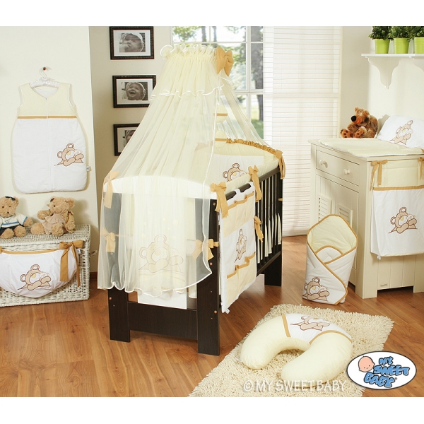 Babybettwäsche Set 5-tlg mit Moskitonetz (L60) - Teddy Bär Barnaba creme