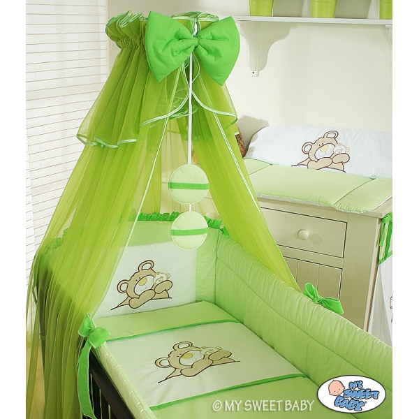 Babybettwäsche Set 5-tlg mit Moskitonetz (L60) - Teddy Bär Barnaba grün