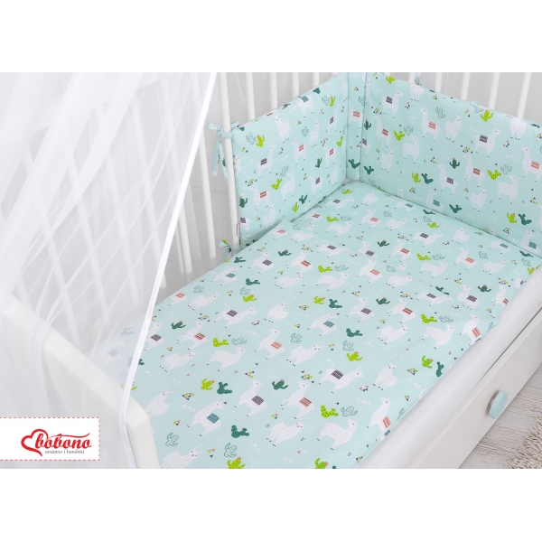Babybettwäsche Set 5-tlg mit Moskitonetz - Lamas minze