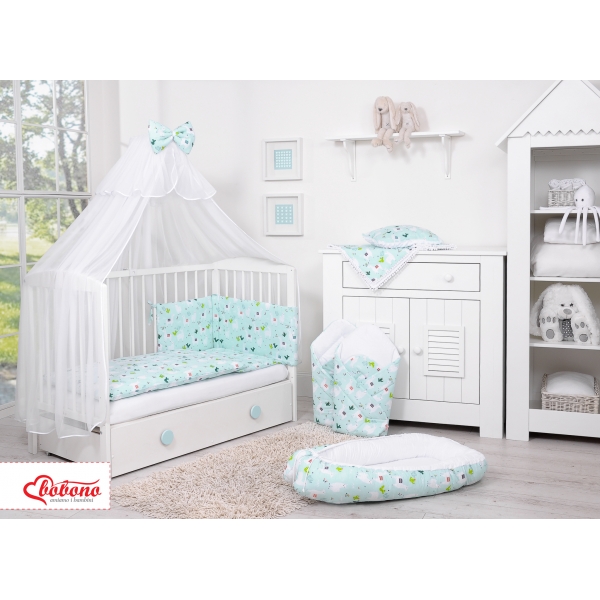 Babybettwäsche Set 5-tlg mit Moskitonetz - Lamas minze