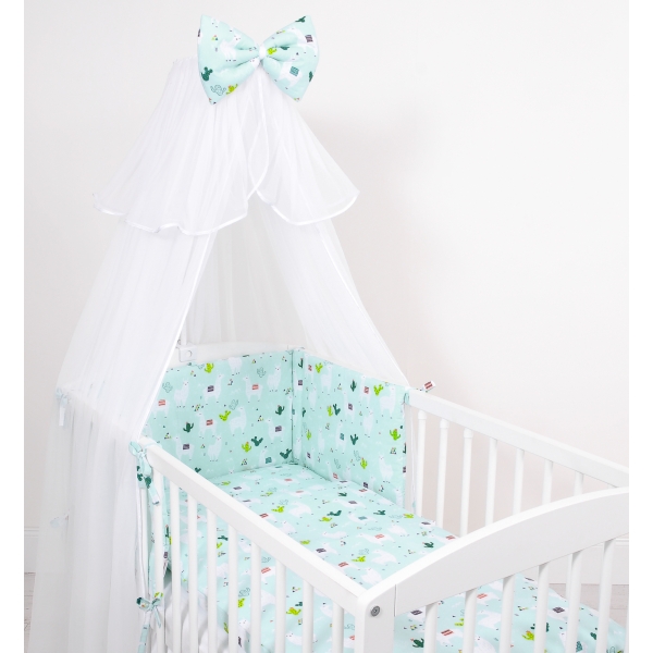 Babybettwäsche Set 5-tlg mit Moskitonetz - Lamas minze