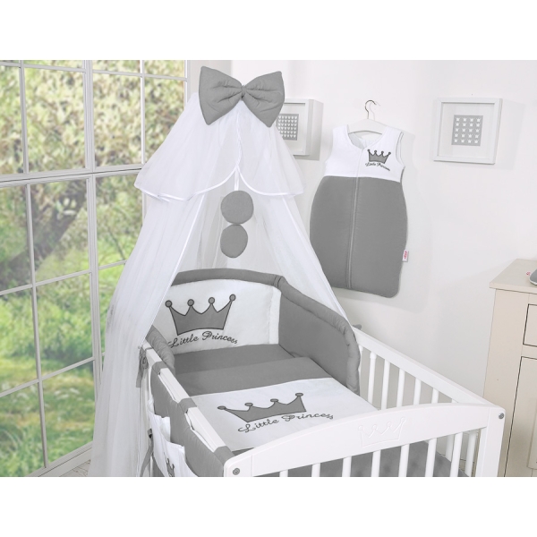Babybettwäsche Set 5-tlg mit Moskitonetz - Little Prince/Princess anthrazit