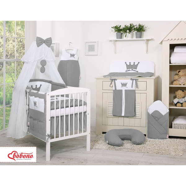 Babybettwäsche Set 5-tlg mit Moskitonetz - Little Prince/Princess anthrazit