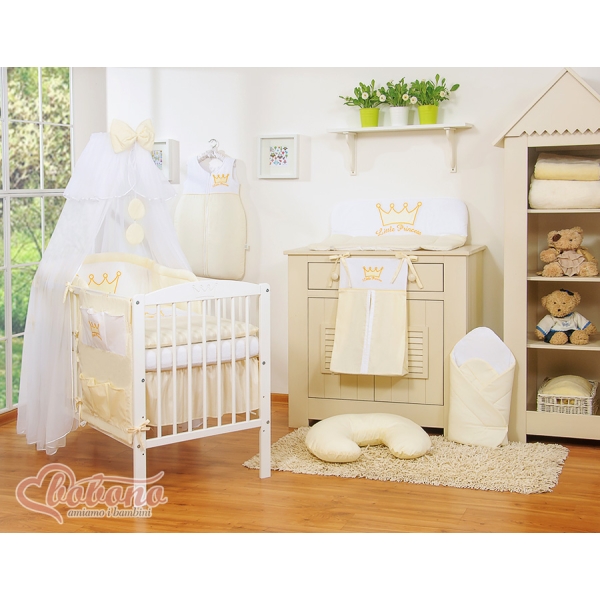 Babybettwäsche Set 5-tlg mit Moskitonetz - Little Prince/Princess creme