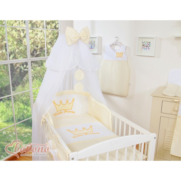 Babybettwäsche Set 5-tlg mit Moskitonetz - Little Prince/Princess creme