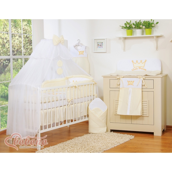 Babybettwäsche Set 5-tlg mit Moskitonetz - Little Prince/Princess creme