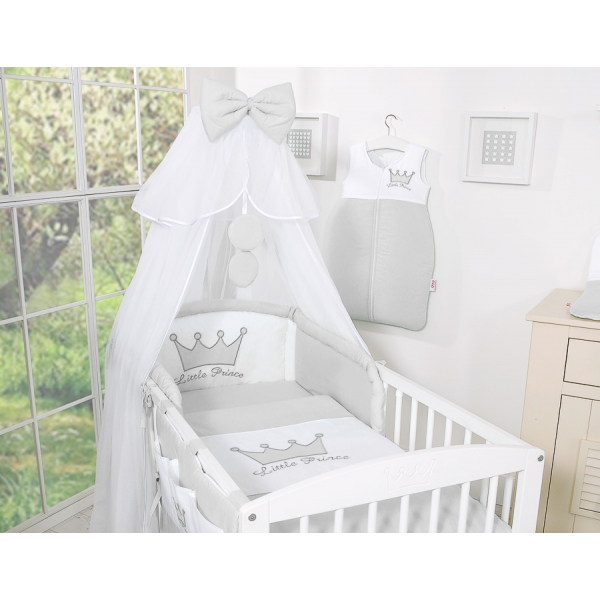 Babybettwäsche Set 5-tlg mit Moskitonetz - Little Prince/Princess grau