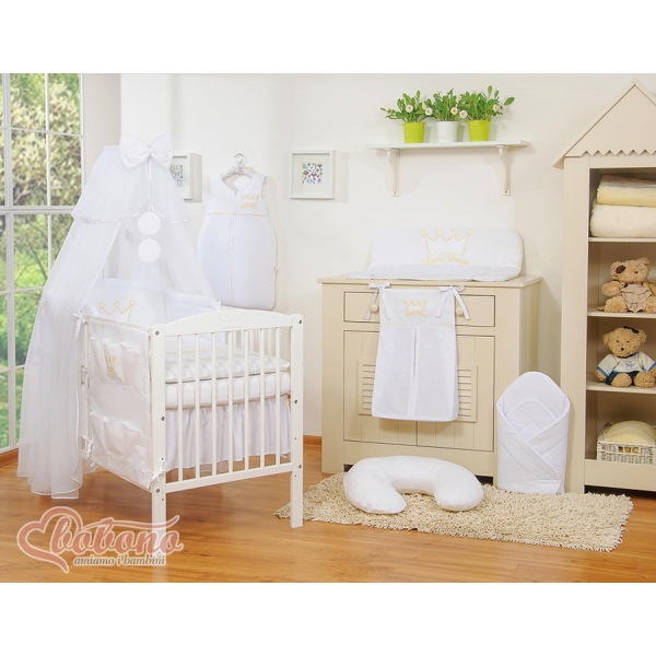 Babybettwäsche Set 5-tlg mit Moskitonetz - Little Prince/Princess weiß