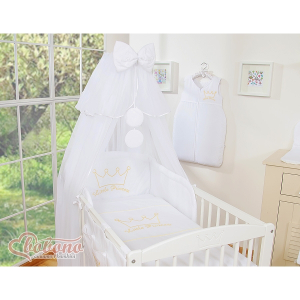 Babybettwäsche Set 5-tlg mit Moskitonetz - Little Prince/Princess weiß