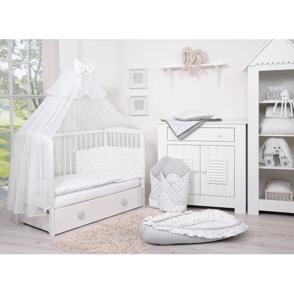 Babybettwäsche Set 5-tlg mit Moskitonetz - Mini Sternchen grau