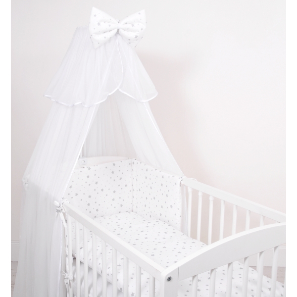 Babybettwäsche Set 5-tlg mit Moskitonetz - Mini Sternchen grau
